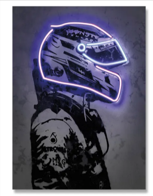 Lienzo de arte de casco retro neón – Decoración vintage de pared
