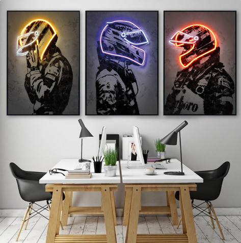 Lienzo de arte de casco retro neón – Decoración vintage de pared