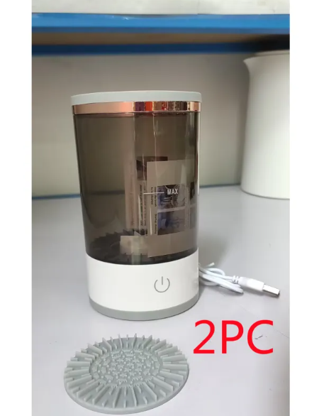 Electric Makeup Brush Cleaner with USB Charging on vanity table