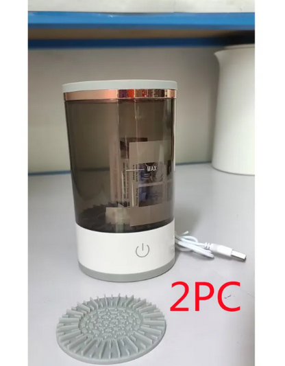 Electric Makeup Brush Cleaner with USB Charging on vanity table