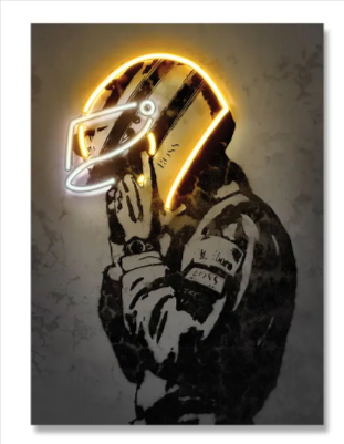 Retro Helmet Neon Canvas Art Vintage Wall Decor