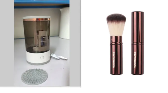 Electric Makeup Brush Cleaner with USB Charging on vanity table