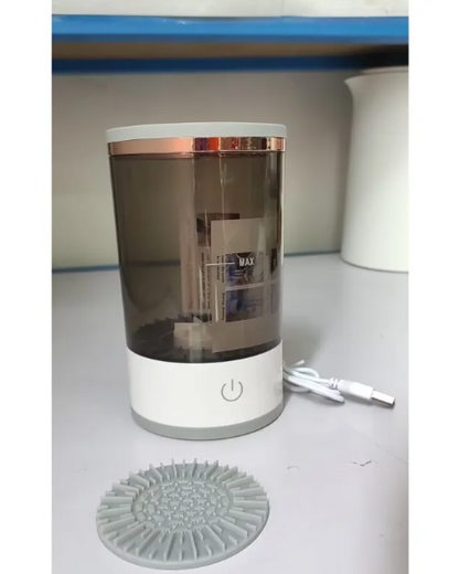 Electric Makeup Brush Cleaner with USB Charging on vanity table