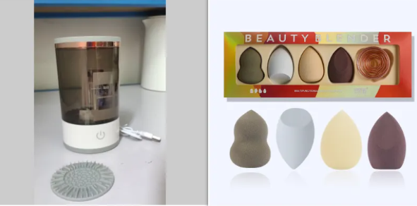 Electric Makeup Brush Cleaner with USB Charging on vanity table