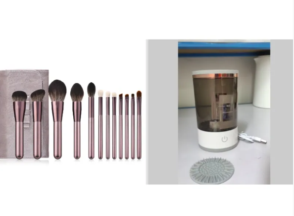 Electric Makeup Brush Cleaner with USB Charging on vanity table